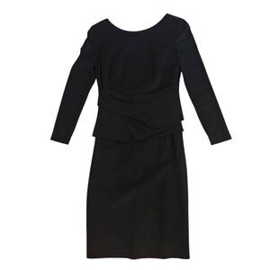 A-K-R-I-S Punto Womens Crew Drape Detail Long Sleeve Shift Dress Black Small